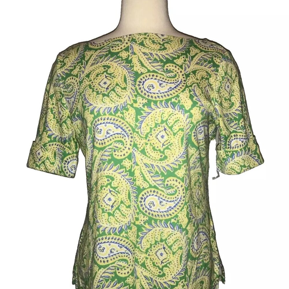 Lauren Ralph Lauren XL Paisley Colorful Short Sleeve Elbow Cotton Tee Excellent